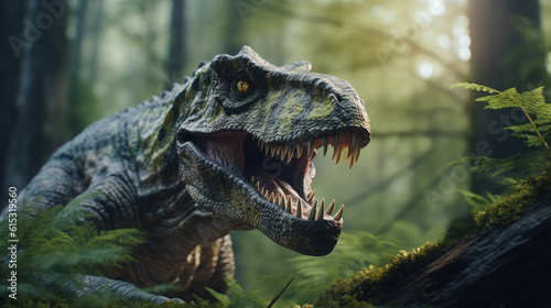 The tyrannosaurus rex dinosaur  in the forest