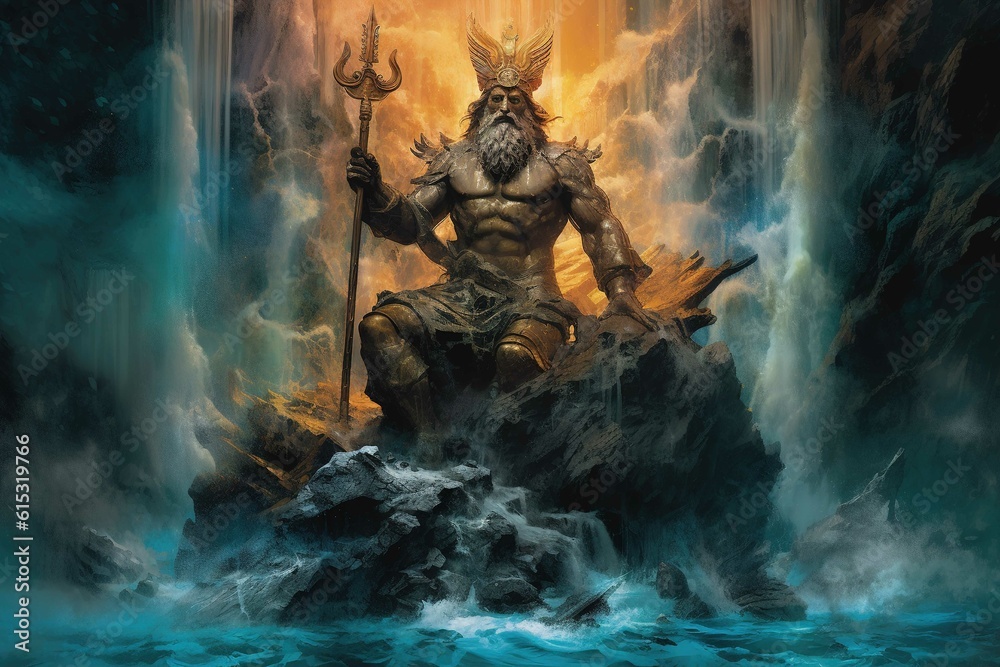 An illustration of Poseidon, the Greek god of the seas. Generated Ai ...