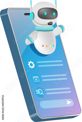AI chat bot answer question and generate smart solution to user. Artificial intelligence robot give refinement conversation and ideas. 3D PNG.	