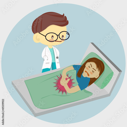 doctor taking care of patient stomachache.