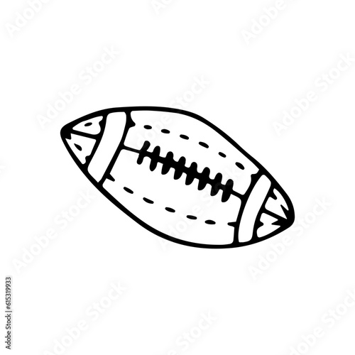 Hand drawn doodle American football ball, pigskin, gridiron football. Isolated on white background.