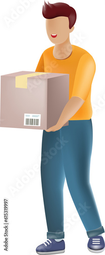 Deliveryman holding shipment box. Online shopping, delivery and logistics concept.