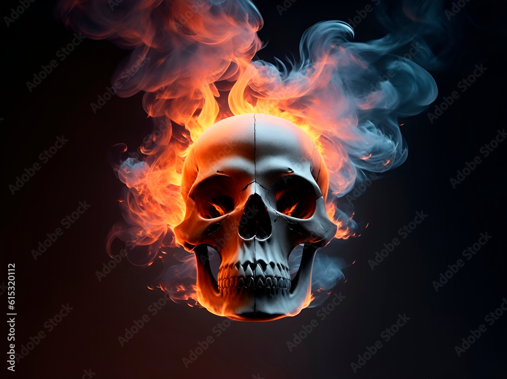 puffs of fire burst out of the smoke in the form of a skull puffs of fire burst out of the smoke in the form of a skull
