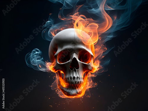 puffs of fire burst out of the smoke in the form of a skull