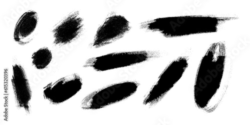 Set ink brush strokes and round, oval freehand drawings. Ink splatters, grungy painted lines, artistic design elements, circles Vector paintbrush