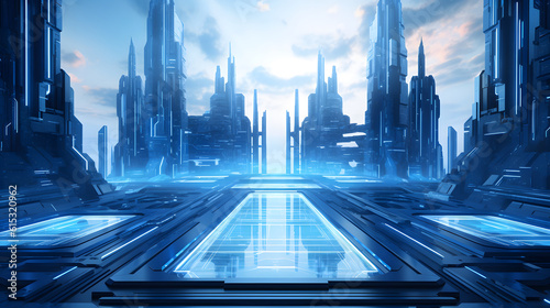 Futuristic Skyscraper Metropolitan City in Blue Theme - Generative AI 