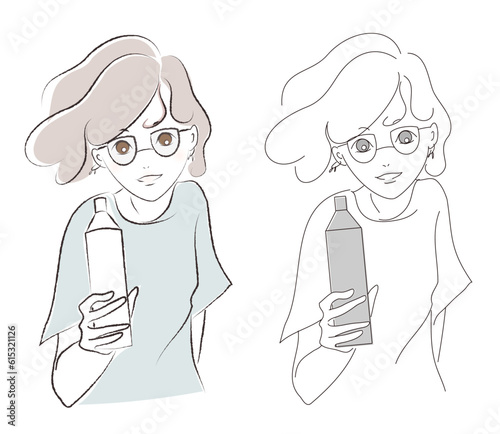 ペットボトルの飲み物を差し入れする女性　乾杯する女性　挿絵　アイコン