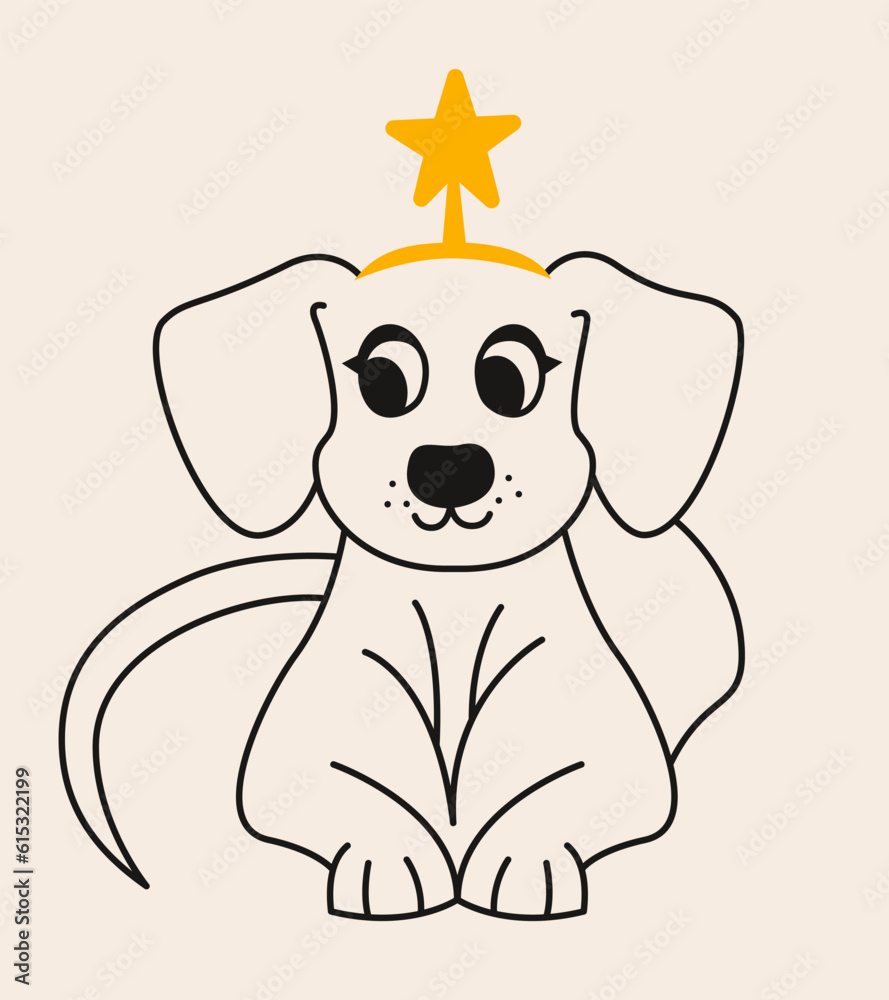 Obraz premium Dog with Christmas star headband. Cute animal in doodle style.