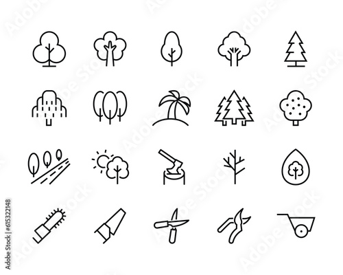 tree icon outline set , forest icons button, vector, sign, symbol, logo, illustration, editable stroke, flat design style isolated on white