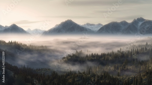 morning fog and mountains generative ai