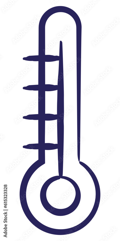 Minimal vector icon of the thermometer isolated on transparent background. Blue outline sketch pictogram hand-drawn with a brush Minimal vector icon of the thermometer isolated on transparent background. Blue outline sketch pictogram hand-drawn with a brush