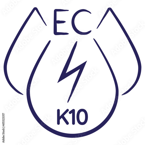 Minimal vector icon of the Electrical Conductivity EC, calibration k10, isolated on transparent background. Blue outline sketch pictogram of measuring unit of water quality, hand-drawn with a brush