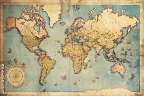 Vintage old earth map on white background Generative AI 