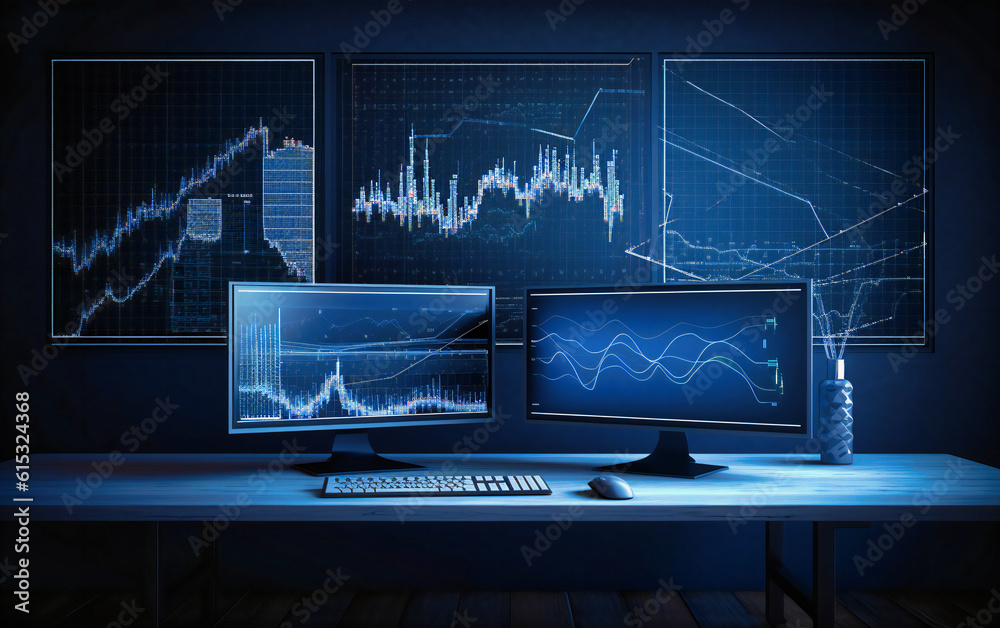 computer with business graphs business development chart illustration computer with business graphs business development chart illustration