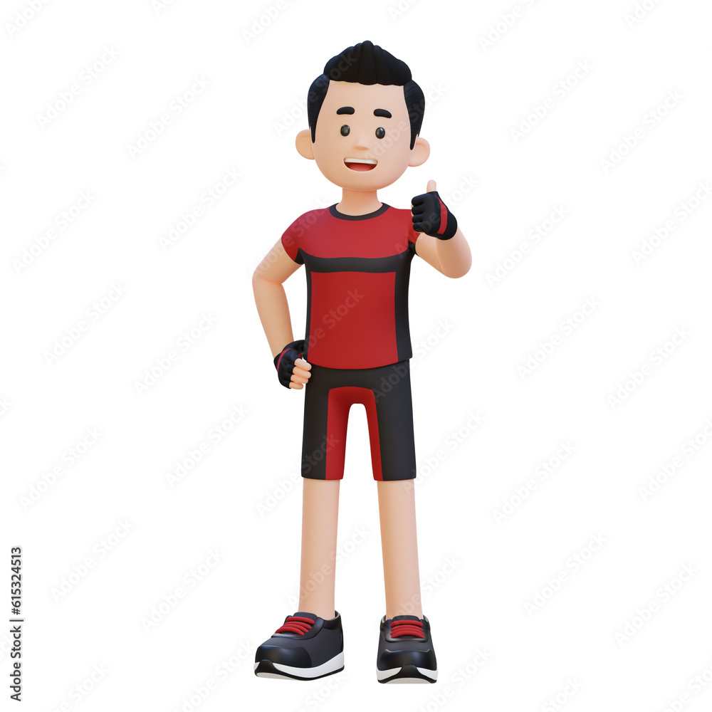 3D Sportsman Character Embracing a Positive Lifestyle with a Thumb Up Pose