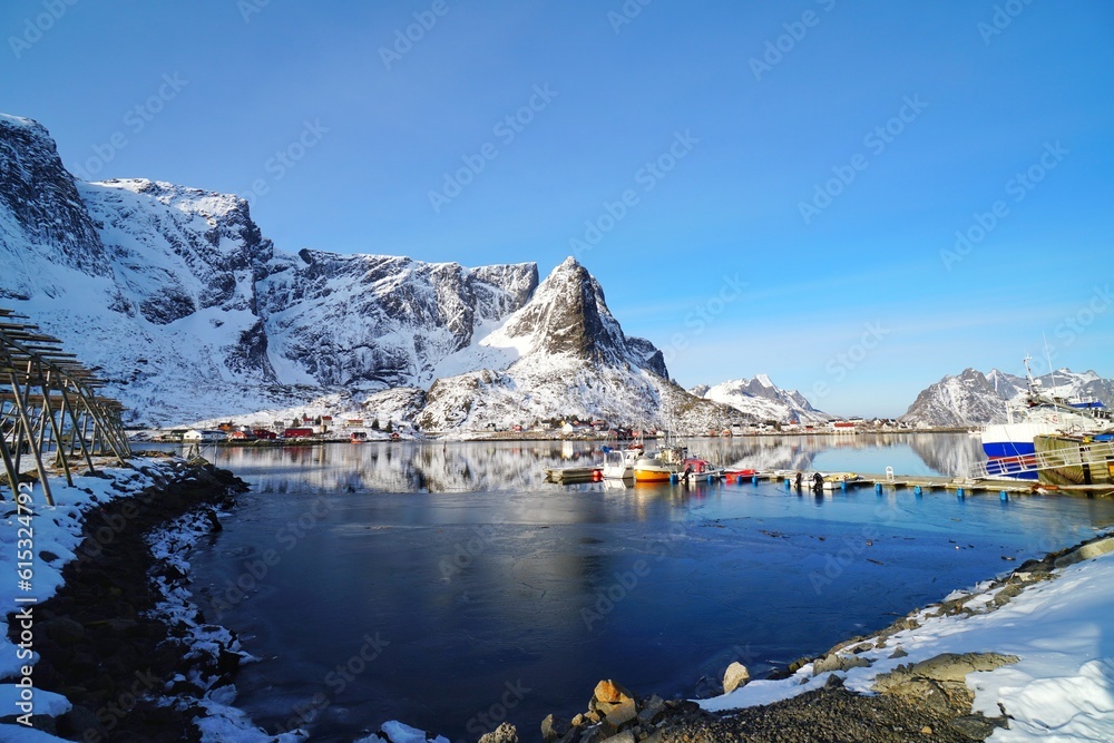 Fisherman village in winter season at Lofoten, Norway, Europe.