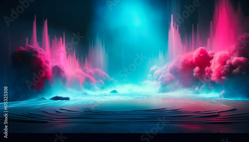 colorful mist pours above the ground in the middle of night