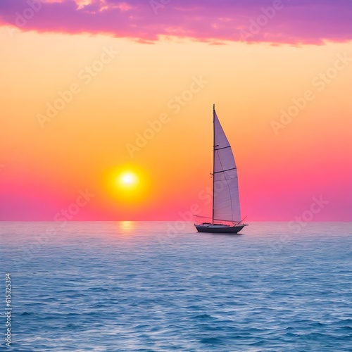 Ocean Sunset with Sailboat Beautiful Picture