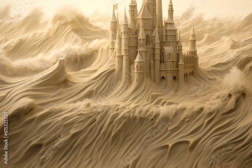 The sandcastle fluid ripple waves combed by the wind Generative AI 