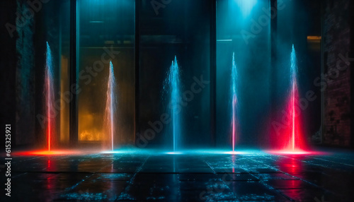 water fountains light up a dark night © Nilima