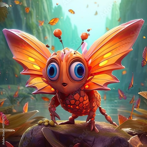 Colorful cartoon butterfly with big eyes