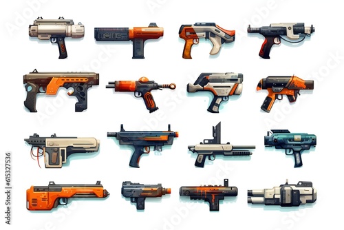 Set of guns on white background Generative AI 