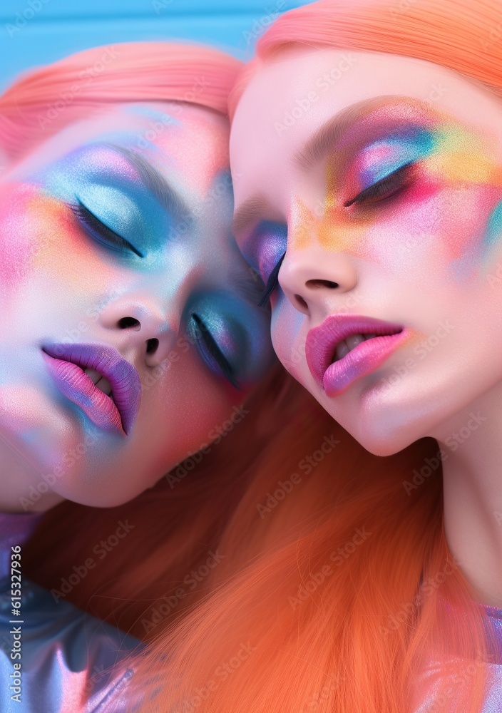 Chromatic beauties: a bold cosmetic transformation of two women