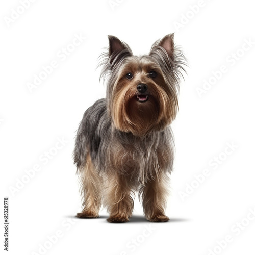 Yorkshire Terrier dog isolated  in front of a white background, ai generative. © mariof
