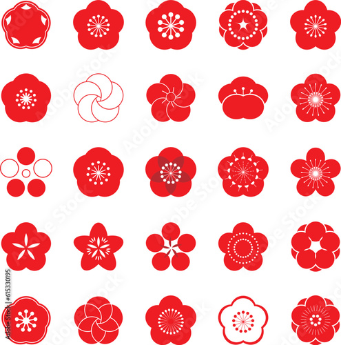 梅の花のベクターイラストアイコンセット