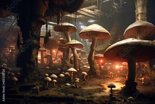 Life of mushrooms in magic forest Generative AI  © LayerAce.com