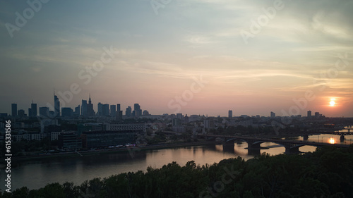 City panorama, Warsaw skyline with at beautiful sunset clouds.. © Robert