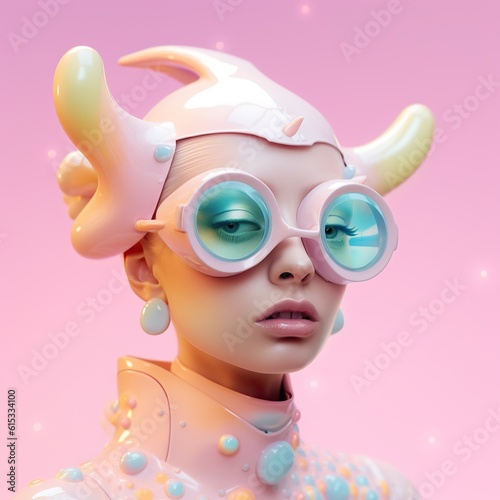 Future her: a chic, cartoon-inspired ode to glamour & innovation her face mask & goggles call to a time of creativity & playfulness, balancing nostalgia with innovation