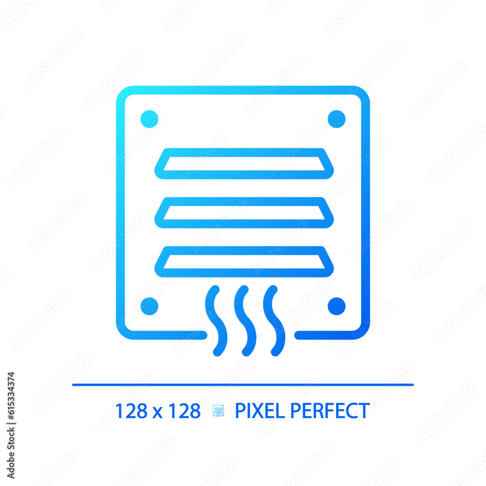 Air vent gradient linear vector icon. Hvac system. Wall cover. Fresh air delivery. Home ventilation. Room temperature. Thin line color symbol. Modern style pictogram. Vector isolated outline drawing Air vent gradient linear vector icon. Hvac system. Wall cover. Fresh air delivery. Home ventilation. Room temperature. Thin line color symbol. Modern style pictogram. Vector isolated outline drawing