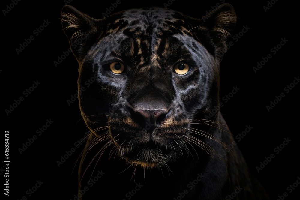 Front view of Panther on dark background. Generative AI Front view of Panther on dark background. Generative AI