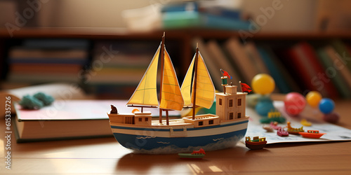 Model Boat on Coin Pile - Business Concept