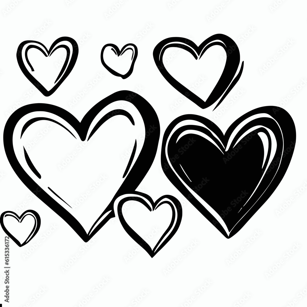 heart vector art ,black and white vector of two hearts 