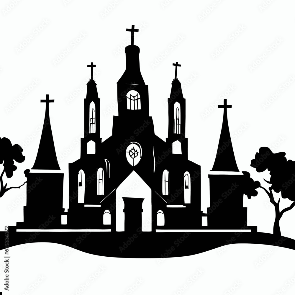 church silhouette vector ,black and white church silhouette Stock ...