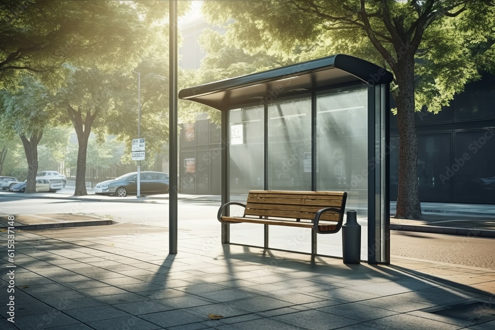 Bus stop in park. Generate Ai