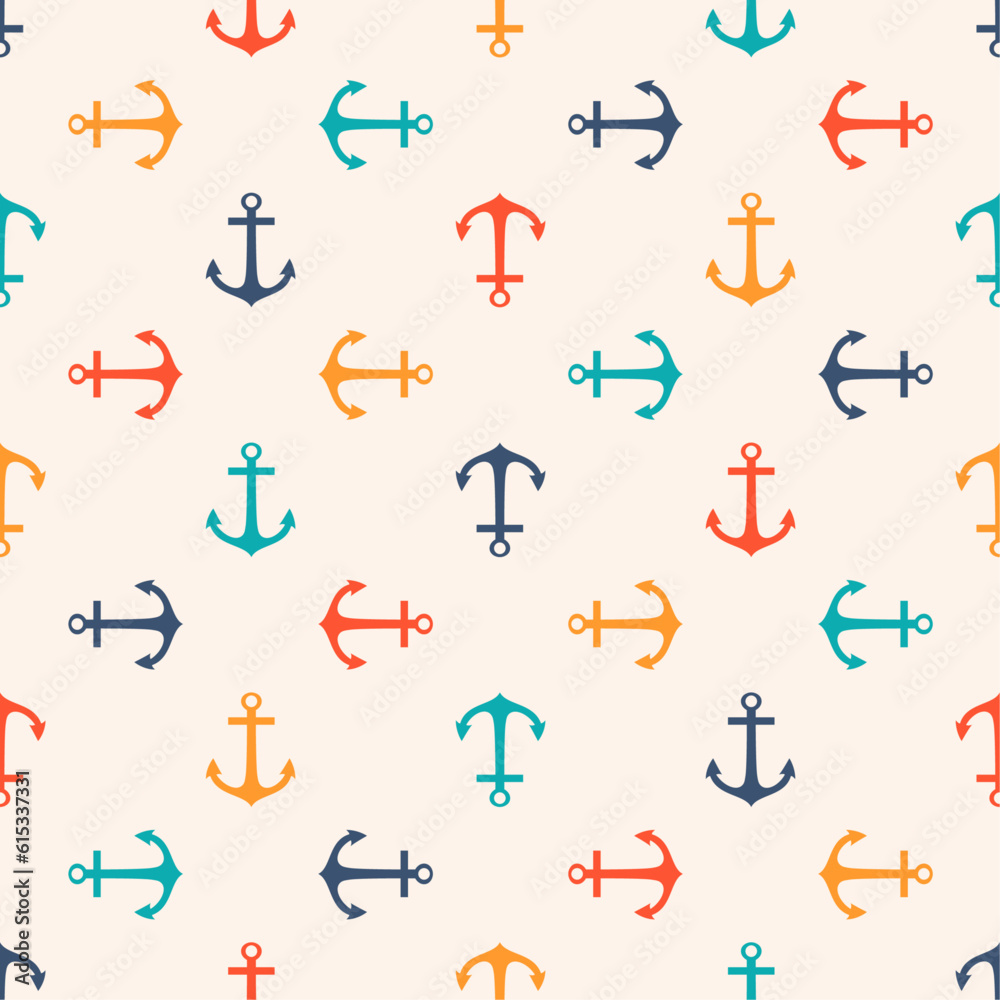 Seamless vector pattern with anchors. Background in marine style. Vector illustration