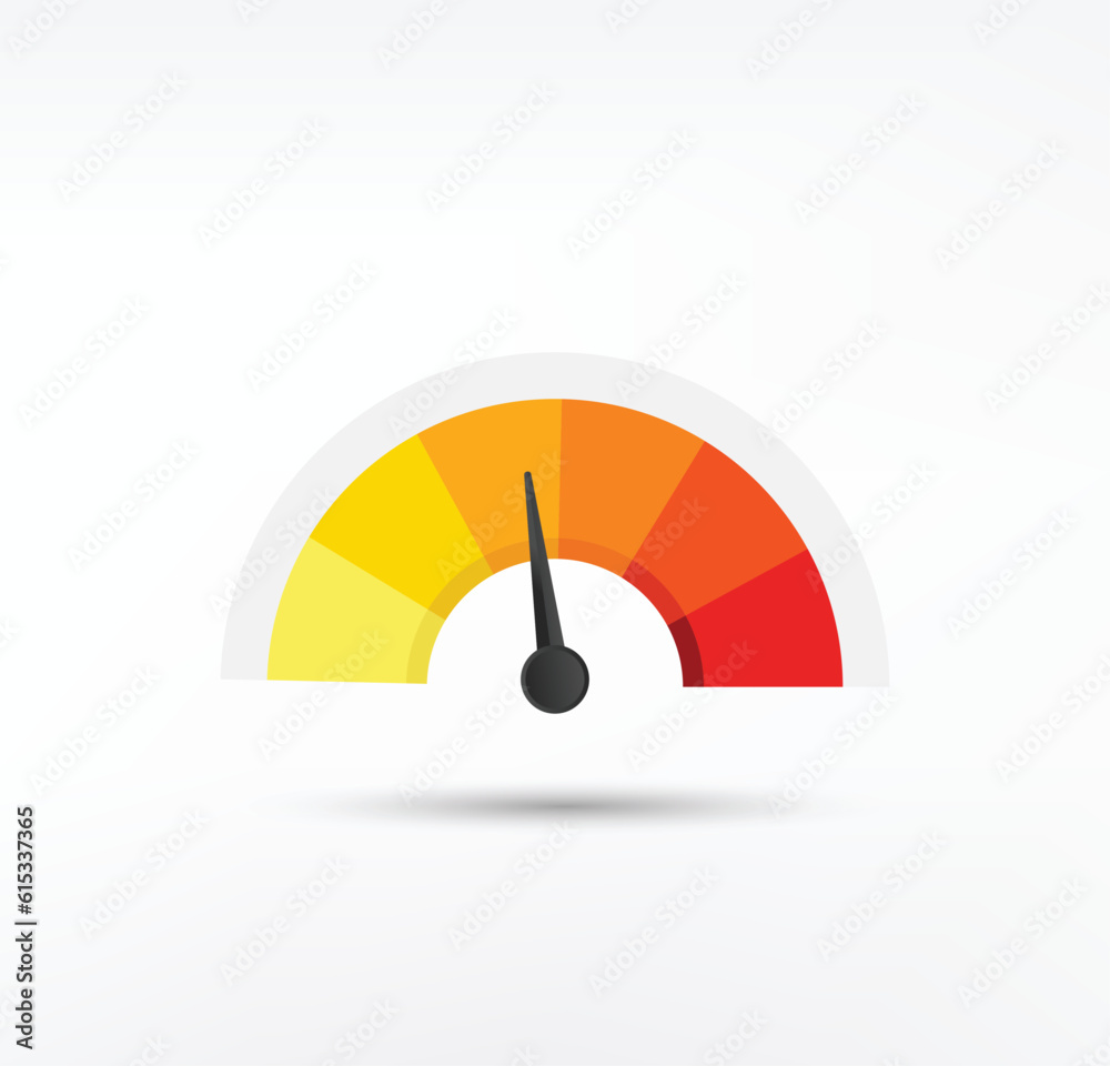 Round temperature gauge, isolated on white background. Colored measuring semicircle scale in flat style Round temperature gauge, isolated on white background. Colored measuring semicircle scale in flat style