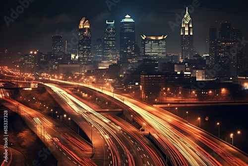 Light streaks of traffic in a modern city at night