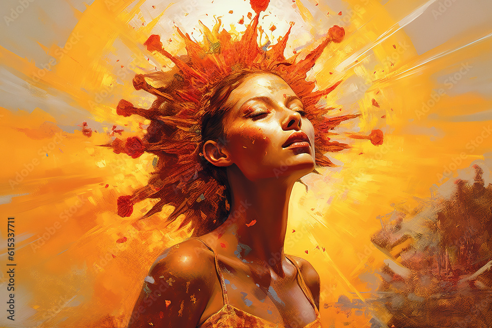 The Sun Queen. Fantasy style portrait of goddess of the light. 