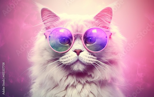 Cat wearing glasses on a pink pastel background © johndwilliams