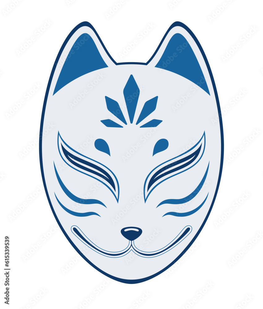 Cyber LED Kitsune Fox Mask - Japanese Tattoo Oni Plastic Mask Unisex Blue