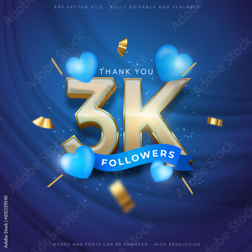 3k thank you social media followers and subscribers with editable font gold style effect
