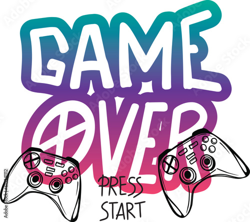 Typography gamer print with joystick. For boys graphic tees