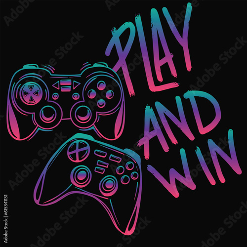 Typography gamer print with joystick. For boys graphic tees