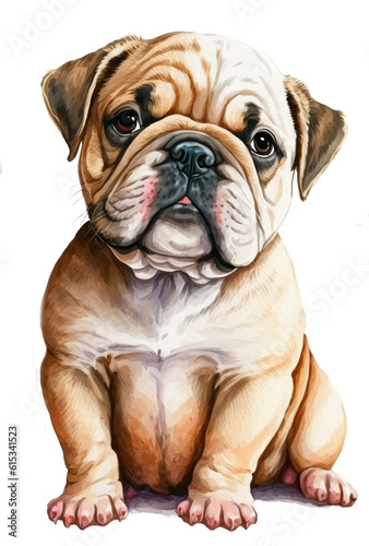 English Bulldog Watercolor Clipart Created with Generative AI Tools