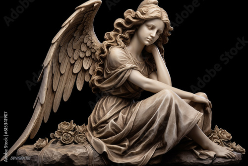 Elegant beauty of a woman angel statue with magnificent outstretched wings, embodying grace, serenity, and ethereal charm in this enchanting sculpture. Ai generated