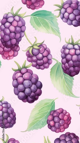 Fresh Organic Blackberry Berry Background, Vertical Watercolor Illustration. Healthy Vegetarian Diet. Ai Generated Soft Colored Watercolor Illustration with Delicious Juicy Blackberry Berry.